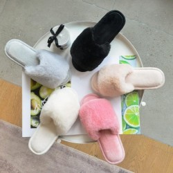 Parlovable Damen-Hausschuhe aus Kunstfell, flauschig, flach, Spa, flauschig, offene Zehenpartie, Hausschuhe für drinnen und draußen, Slipper aus Memory-Schaum