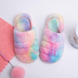 Flauschige Hausschuhe für Kinder, offene Zehenpartie, Hausschuhe für Jungen und Mädchen, Kunstfell-Slipper mit Riemen, Schlupfschuhe für kleine Kinder