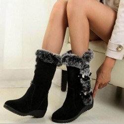 Stiefel für Damen, modisch, mit Flock-Winterfell gefüttert, isoliert, warm, Damenstiefel, wadenlang, Fleece, pelzig, weich, gemütlich