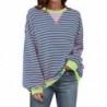 ANRABESS Damen Gestreiftes Sweatshirt Langarmshirts Rundhalsausschnitt Übergroßes lässiges Pullover-Top 2024 Herbstmode-Outfits Kleidung