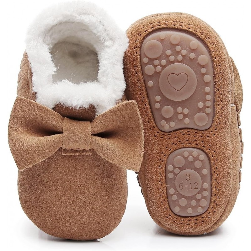 HONGTEYA Baby Mokassins mit Fellfleece Gummisohle Warme Schneestiefel Leder Babyschuhe für Jungen Mädchen…