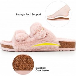 FITORY Damen-Slipper mit offener Spitze und kuscheligem Futter, Pantoletten aus Kork und Kunstkaninchenfell