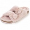 FITORY Damen-Slipper mit offener Spitze und kuscheligem Futter, Pantoletten aus Kork und Kunstkaninchenfell