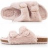 FITORY Damen-Slipper mit offener Spitze und kuscheligem Futter, Pantoletten aus Kork und Kunstkaninchenfell