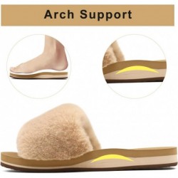 COFACE Damen Slider Plüsch Hausschuhe Flache Sandalen für Frauen Memory Foam Fuzzy Offene Zehen Hausschuhe Mit Fußgewölbeunterstützung Anti-Rutsch Damen Slipper Fell Slide Hausschuhe Pantoletten Indoor Outdoor