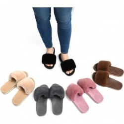 COFACE Damen Slider Plüsch Hausschuhe Flache Sandalen für Frauen Memory Foam Fuzzy Offene Zehen Hausschuhe Mit Fußgewölbeunterstützung Anti-Rutsch Damen Slipper Fell Slide Hausschuhe Pantoletten Indoor Outdoor