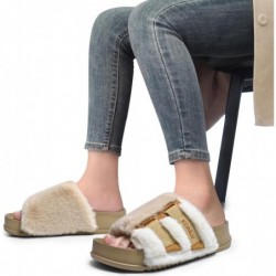 KuaiLu Orthopädische Hausschuhe für Damen mit Fußgewölbeunterstützung, weiche Polsterung, Sandalen, Hausschuhe für Damen, modische offene Zehenpartie, Kunstfell-Plateau-Hausschuhe für drinnen und draußen, Größe 39-44