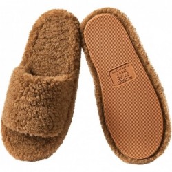 posee Fuzzy Memory Foam-Hausschuhe für Damen, flauschige Hausschuhe mit offener Spitze, lockiges Fell, gemütliche flache Spa-Slide-Hausschuhe, bequeme, weiche, rutschfeste Hausschuhe