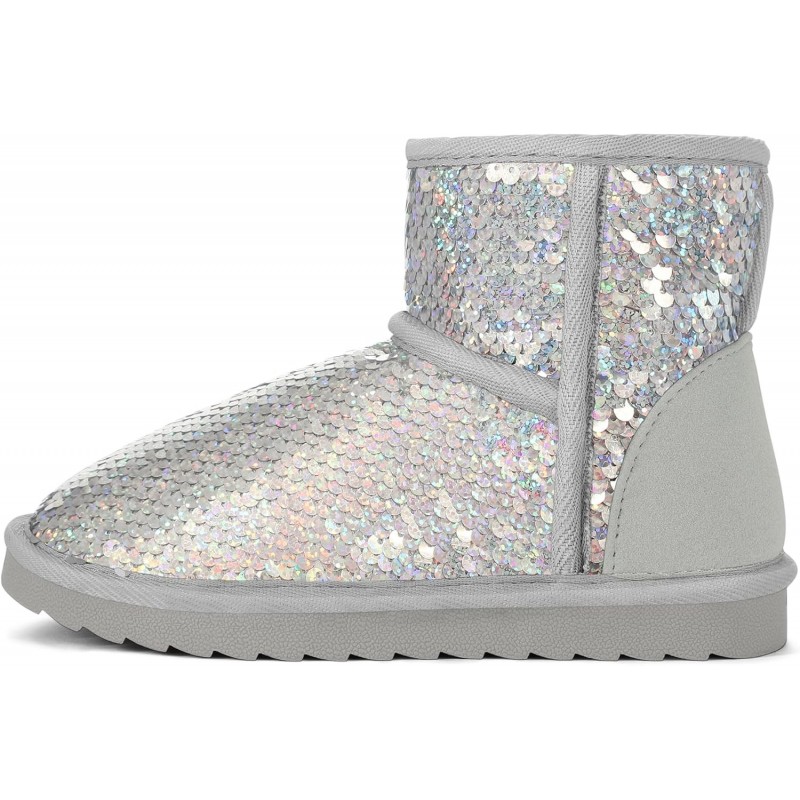 K KomForme Winterstiefel für Mädchen, glitzernde Pailletten, warme Schneeschuhe, mit Fell gefüttert, leicht, bequem (Kleinkinder/kleine Kinder/große Kinder)