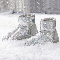 K KomForme Winterstiefel für Mädchen, glitzernde Pailletten, warme Schneeschuhe, mit Fell gefüttert, leicht, bequem (Kleinkinder/kleine Kinder/große Kinder)