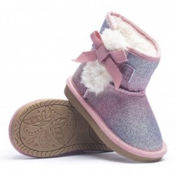 KRABOR Stiefel für Kleinkinder/kleine Mädchen, glitzernd, warm, Winter-Schneeschuhe mit Baumwollfutter und süßer Schleife, Größe