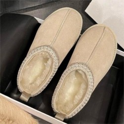 Plateau-Slipper, Mini-Stiefel für Damen, kurze Stiefelette, Pelz-Fleece-gefütterte Hausschuhe, Plateau-Stiefel, rutschfeste klassische Schnee-Plateau-Slipper für draußen und drinnen