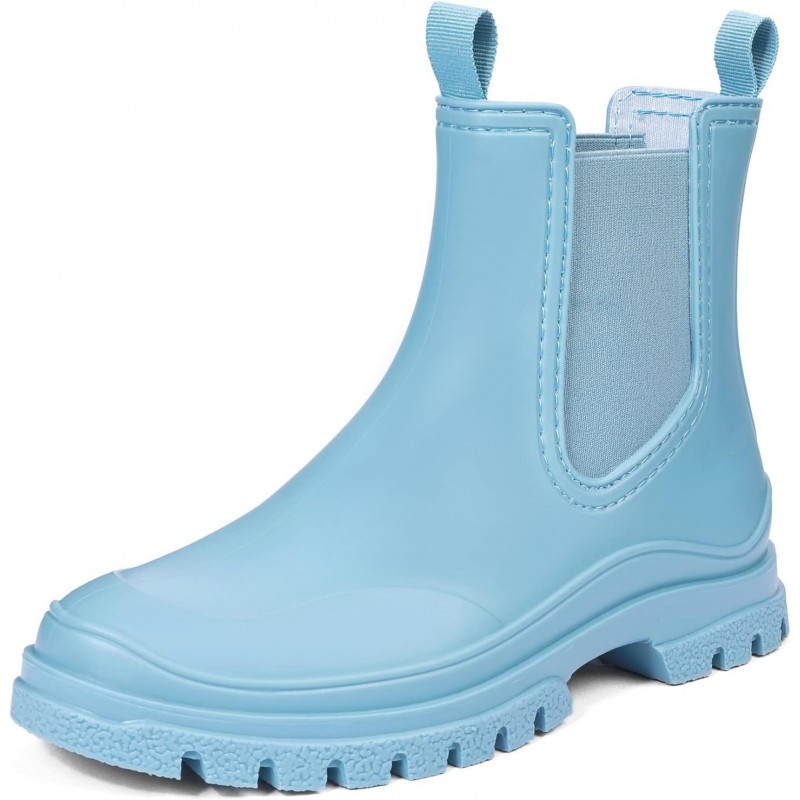 DKSUKO Kurze Regenstiefel für Damen aus Gummi, wasserdichte Gartenstiefel, elastischer Schlupfstiefel, Chelsea-Boot, modischer isolierter Regenschuh für die Arbeit im Freien, dicke Sohle