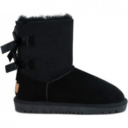 TF STAR Damen Winterstiefel mit Schaffellfutter und Fellfutter, warme Stiefel für Damen, mittelhohe, modische Schneestiefel aus Leder mit Schleife