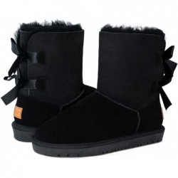 TF STAR Damen Winterstiefel mit Schaffellfutter und Fellfutter, warme Stiefel für Damen, mittelhohe, modische Schneestiefel aus Leder mit Schleife