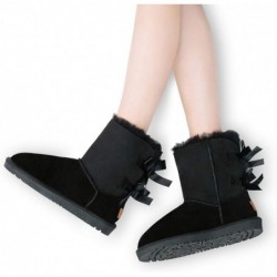 TF STAR Damen Winterstiefel mit Schaffellfutter und Fellfutter, warme Stiefel für Damen, mittelhohe, modische Schneestiefel aus Leder mit Schleife