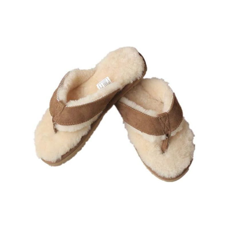 LVCOMEFF Winter Echtes Schafspelz Echtes Schafsleder Ein Pelz Flip-Flops Warme Slides mit Pelz Gefüttert Frauen Männer Unisex Wildleder Thong