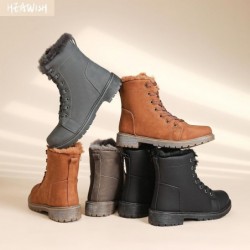 HEAWISH Stiefeletten für Damen Winter Schneestiefel Fellgefüttert Winterschuhe Leder Springerstiefel Damen