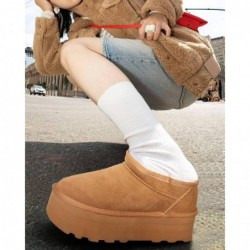 Mini-Stiefel für Damen, kurzer Knöchel, echtes Wildleder, gemütliche Pantoletten mit Plateau-Sneakers, rutschfeste Schneestiefel für draußen