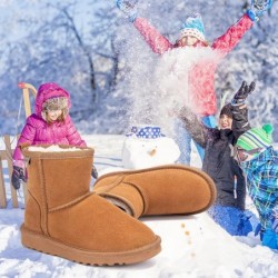 FANTURE Schneestiefel für Kinder, Jungen und Mädchen, Winterstiefel aus Kuhwildleder, warm, mit Kunstfell gefüttert, strapazierfähige Schuhe (kleine Kinder/große Kinder)