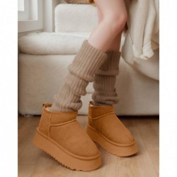 Plateau-Ministiefel für Damen, Winterstiefel aus Wildleder, warmes Fell, Fleecefutter, rutschfeste Sohle, kurze Stiefeletten, Schneestiefel für drinnen und draußen