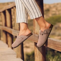 KIDMI Damen Wildleder Clogs Leder Pantoletten Korkfußbett Sandalen Kartoffelschuhe mit Fußgewölbeunterstützung