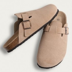 KIDMI Damen Wildleder Clogs Leder Pantoletten Korkfußbett Sandalen Kartoffelschuhe mit Fußgewölbeunterstützung