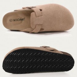 KIDMI Damen Wildleder Clogs Leder Pantoletten Korkfußbett Sandalen Kartoffelschuhe mit Fußgewölbeunterstützung