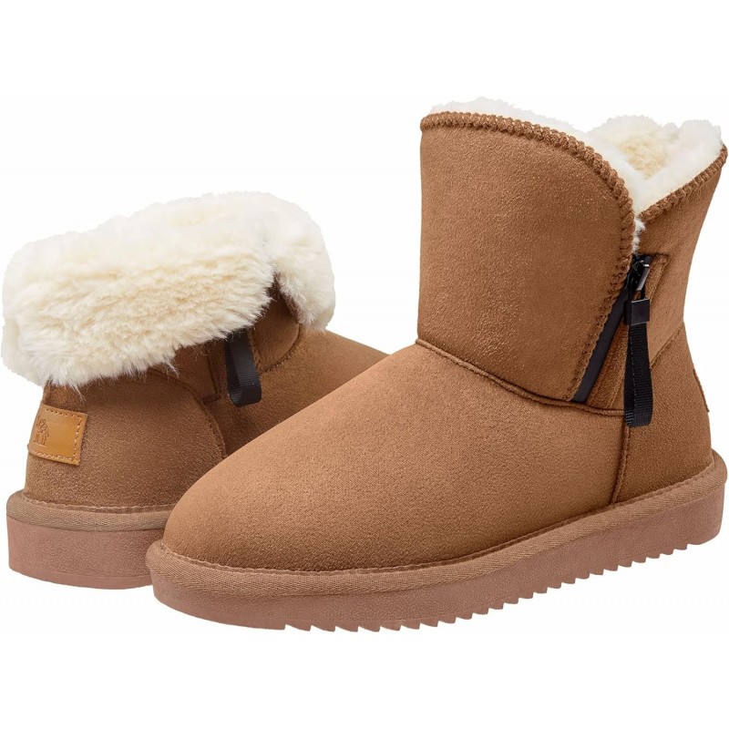 CAMEL CROWN Faltbare Schneestiefel für Damen, warme Pelz-Winterstiefel, halbhoher Reißverschluss, Hausschuhe, Stiefel, klassische Mini-Kurzstiefel für draußen