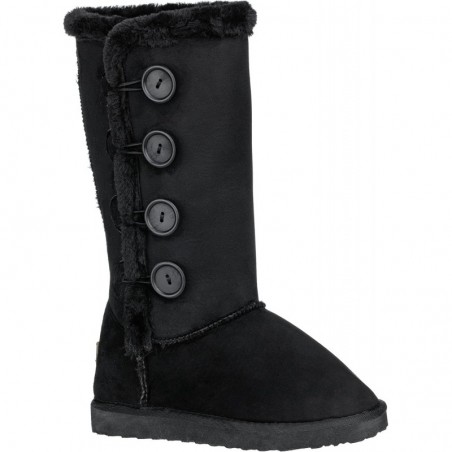 CLOVERLAY Damen-Winterstiefel mit vier Knöpfen, Kunstfellfutter, Lammfell, wadenlang