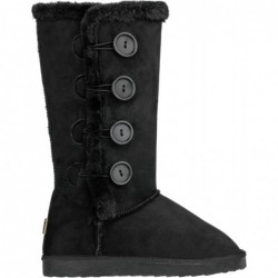 CLOVERLAY Damen-Winterstiefel mit vier Knöpfen, Kunstfellfutter, Lammfell, wadenlang