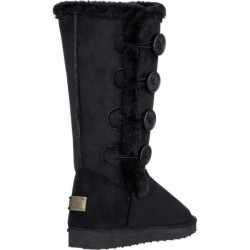 CLOVERLAY Damen-Winterstiefel mit vier Knöpfen, Kunstfellfutter, Lammfell, wadenlang