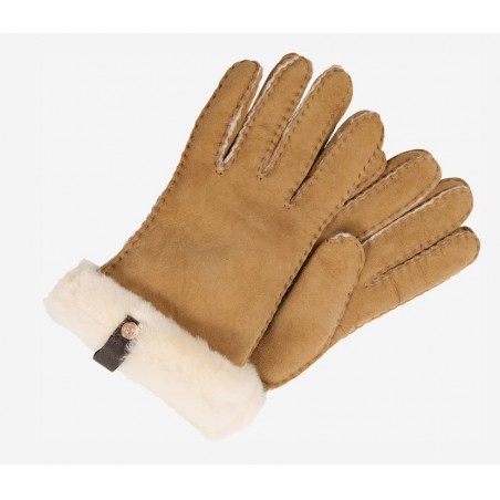 UGG Handschuhe 'Shorty Glove with leather trim' in Cappuccino