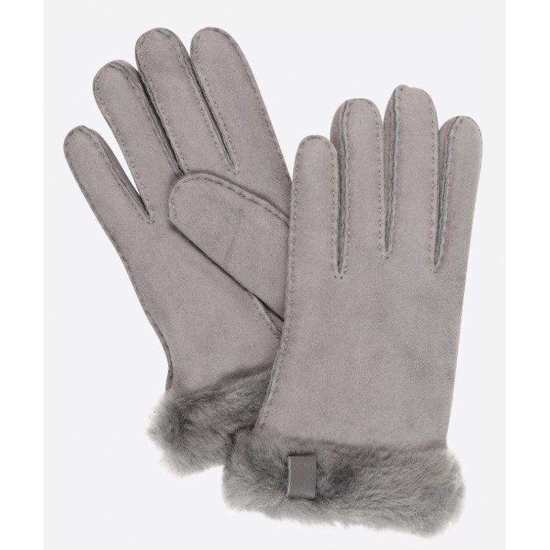 UGG Handschuhe 'Shorty Glove with leather trim' in dunkelgrau