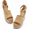 Damen Keilabsatz-Plateau-Espadrille-Sandalen Geflochtene offene quadratische Zehenpartie Knöchelschnalle Riemchen Korksohle Sommerschuhe