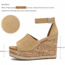 Damen Keilabsatz-Plateau-Espadrille-Sandalen Geflochtene offene quadratische Zehenpartie Knöchelschnalle Riemchen Korksohle Sommerschuhe