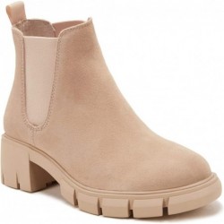 Juliet Holy Damen Stiefeletten mit Plateausohle, Chelsea-Stiefel zum Hineinschlüpfen, dicker Blockabsatz, Leder-Kampfstiefel