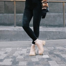 Juliet Holy Damen Stiefeletten mit Plateausohle, Chelsea-Stiefel zum Hineinschlüpfen, dicker Blockabsatz, Leder-Kampfstiefel