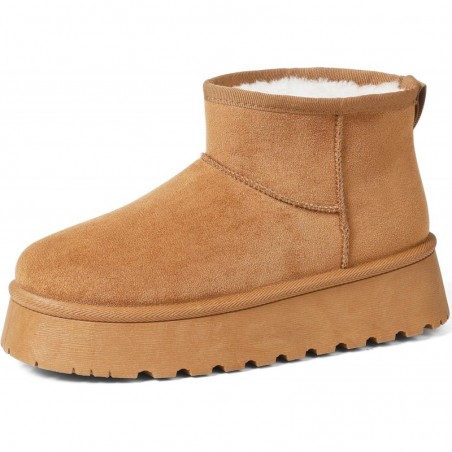 Kalstage Klassische Plateau-Mini-Schneestiefel für Damen, Wildleder-Stiefeletten, Winterstiefel mit gemütlicher, pelzgefütterter Innensohle, leichte, rutschfeste Laufsohle für draußen und drinnen