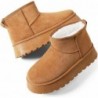 Kalstage Klassische Plateau-Mini-Schneestiefel für Damen, Wildleder-Stiefeletten, Winterstiefel mit gemütlicher, pelzgefütterter Innensohle, leichte, rutschfeste Laufsohle für draußen und drinnen