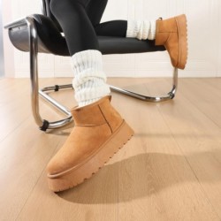 Kalstage Klassische Plateau-Mini-Schneestiefel für Damen, Wildleder-Stiefeletten, Winterstiefel mit gemütlicher, pelzgefütterter Innensohle, leichte, rutschfeste Laufsohle für draußen und drinnen