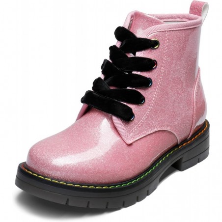 DREAM PAIRS Glitzernde Stiefeletten für Mädchen und Jungen, Kampfschuhe mit seitlichem Reißverschluss und Schnürung (Kleinkind/kleines Kind/großes Kind)