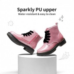 DREAM PAIRS Glitzernde Stiefeletten für Mädchen und Jungen, Kampfschuhe mit seitlichem Reißverschluss und Schnürung (Kleinkind/kleines Kind/großes Kind)