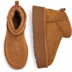 Carcuume Damen Plateau-Ministiefel mit Pelzfutter, warm, für den Winter, Knöchel, Schnee, klassisch, äußerst bequeme Schuhe, BESS-Chestnut-8