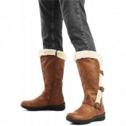 DREAM PAIRS Damen Winterstiefel mit Fellfutter und Reißverschluss, kniehoch