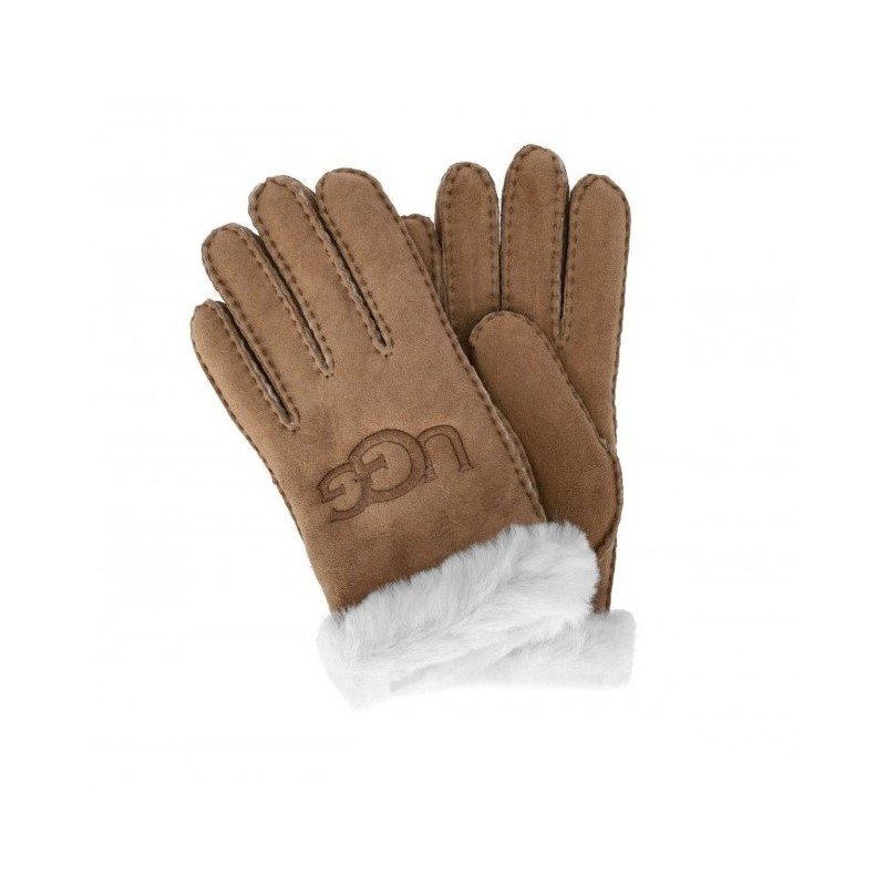 UGG sheepskin embroider chestnut gloves