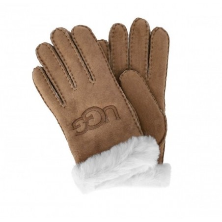 UGG sheepskin embroider chestnut gloves