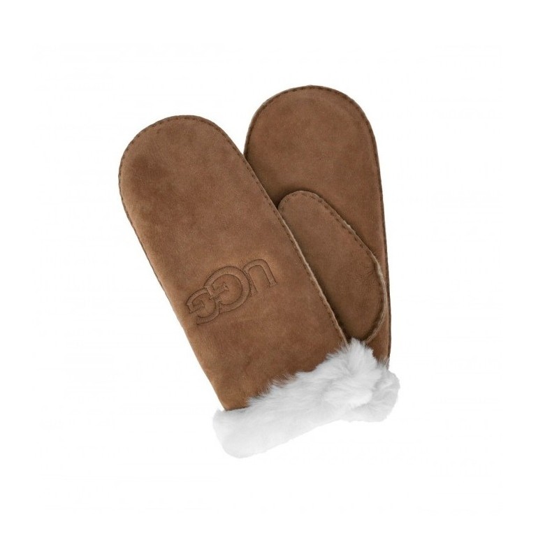 UGG sheepskin embroider chestnut mittens