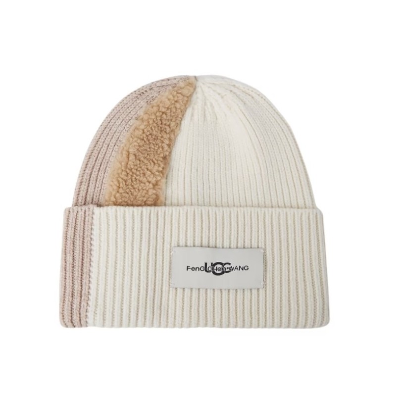 UGG Colorblock Logo Patch Beanie Hat,Beige