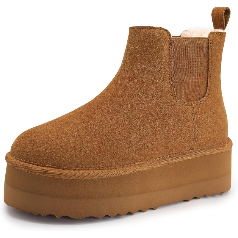 Athlefit Damen Klassische Plateau Chelsea Boots Winter Warm Fellgefüttert Rutschfest Kurze Knöchel Schneestiefel